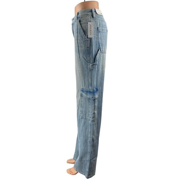 NEW Pacsun Baggy Carpenter Women's Blue Cargo Straight Denim Jeans Size 26 - Picture 2 of 5